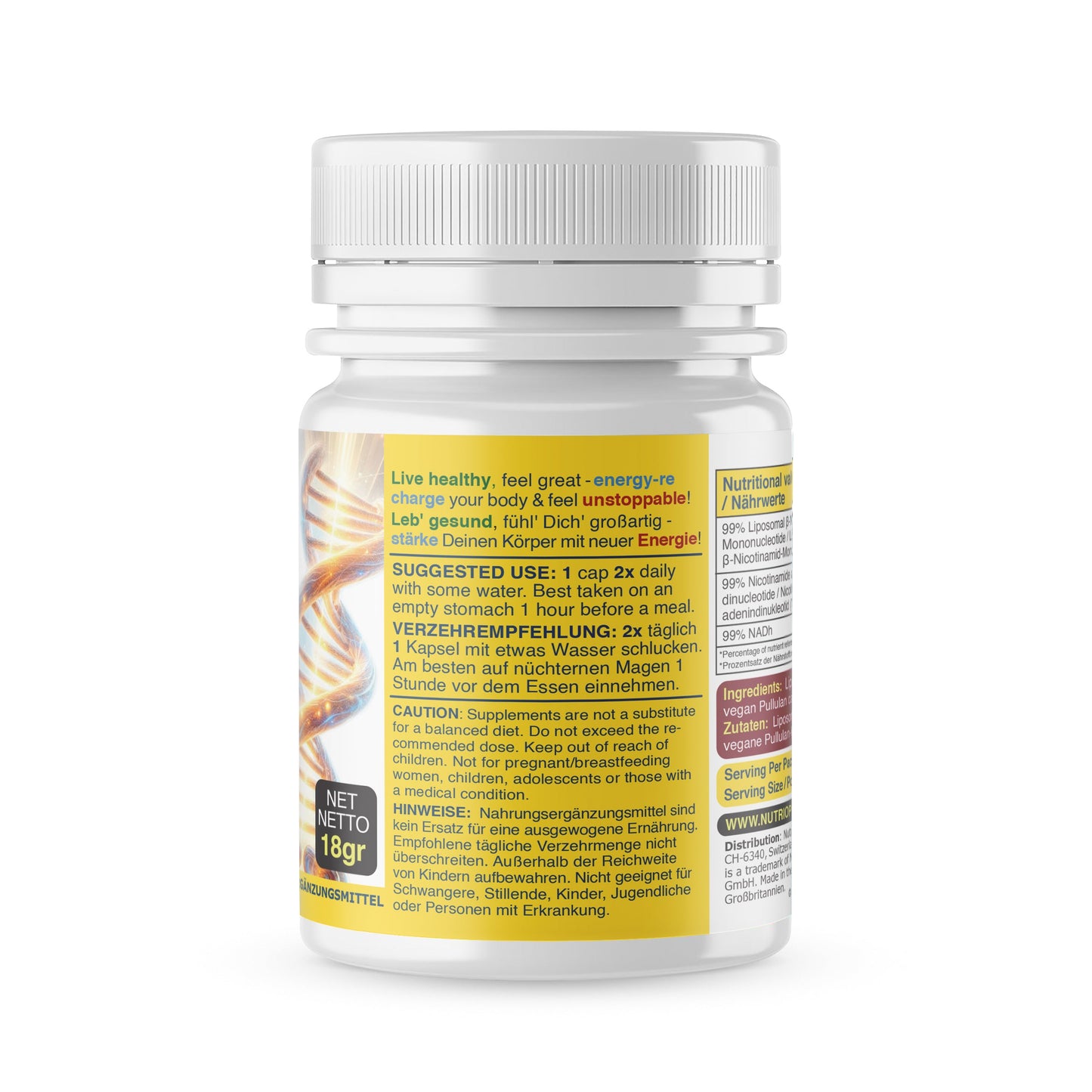 Nutriop Longevity® Max Strength LIPOSOMAL NMN PLUS +, verbessert mit NADH & NAD+ - 360mg hochwirksame Kapseln (50 Stück) - 18g-1