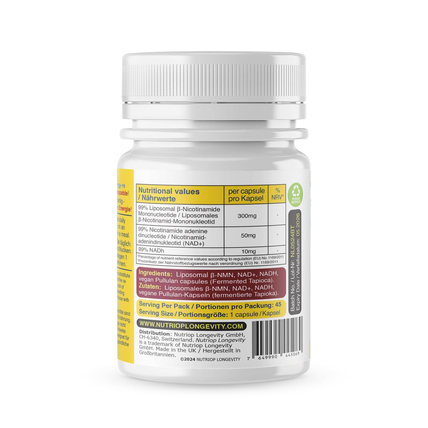 Nutriop Longevity® Max Strength LIPOSOMAL NMN PLUS +, verbessert mit NADH & NAD+ - 360mg hochwirksame Kapseln (50 Stück) - 18g-2
