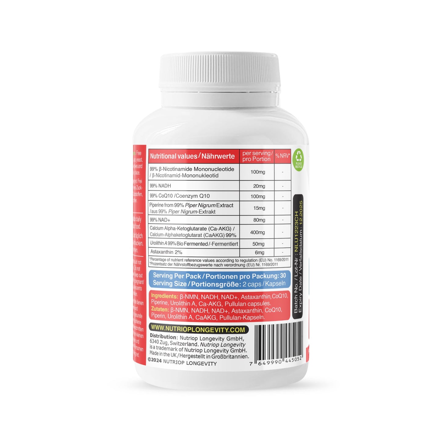 Bio-Enhanced Nutriop Longevity® Life ULTRA mit NADH, NAD+, CQ10, ASTAXANTHIN und CA-AKG - 791mg pro Portion (x30)-4