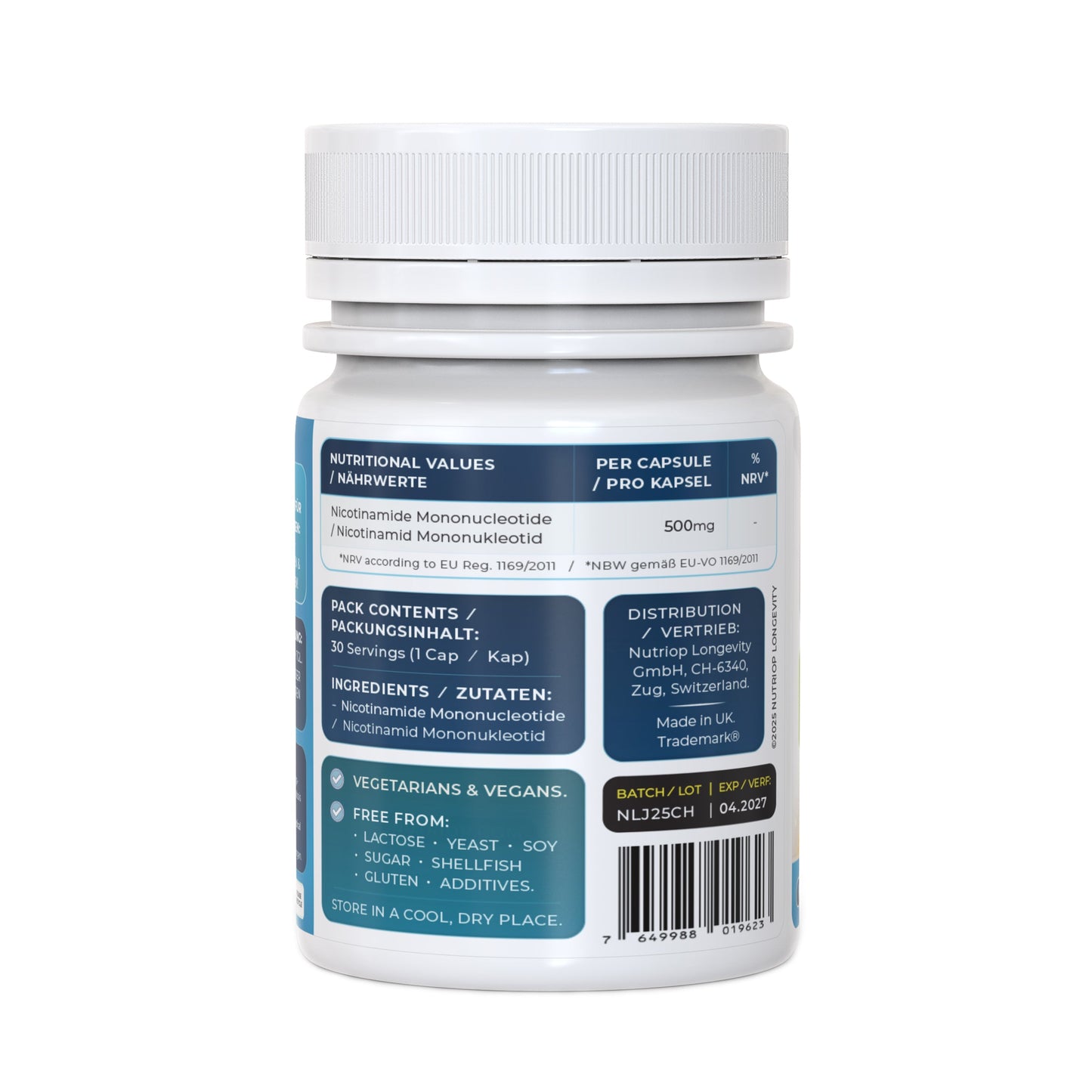 Nutriop Longevity® Pure-NMN Nicotinamid-Mononukleotid Extreme Potenz 500mg Kapseln (x30) - 15 Gramm-2