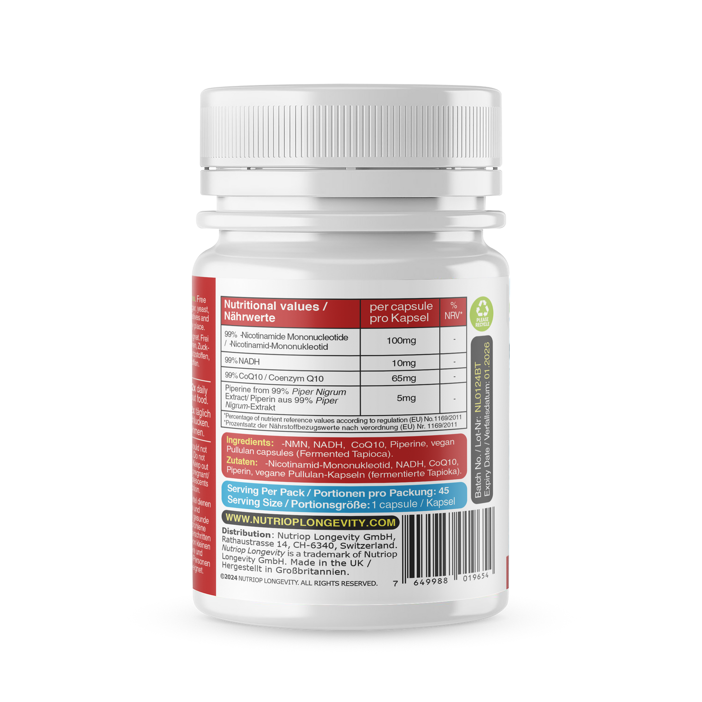 Bio-Enhanced Nutriop Longevity® Leben mit NADH, NMN und CQ10 - Extra Stark - 45 Kapseln-3