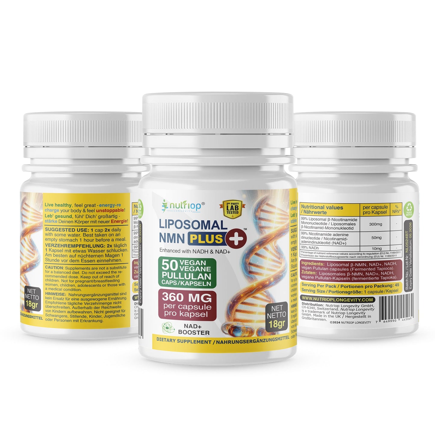 Nutriop Longevity® Max Strength LIPOSOMAL NMN PLUS +, verbessert mit NADH & NAD+ - 360mg hochwirksame Kapseln (50 Stück) - 18g-4