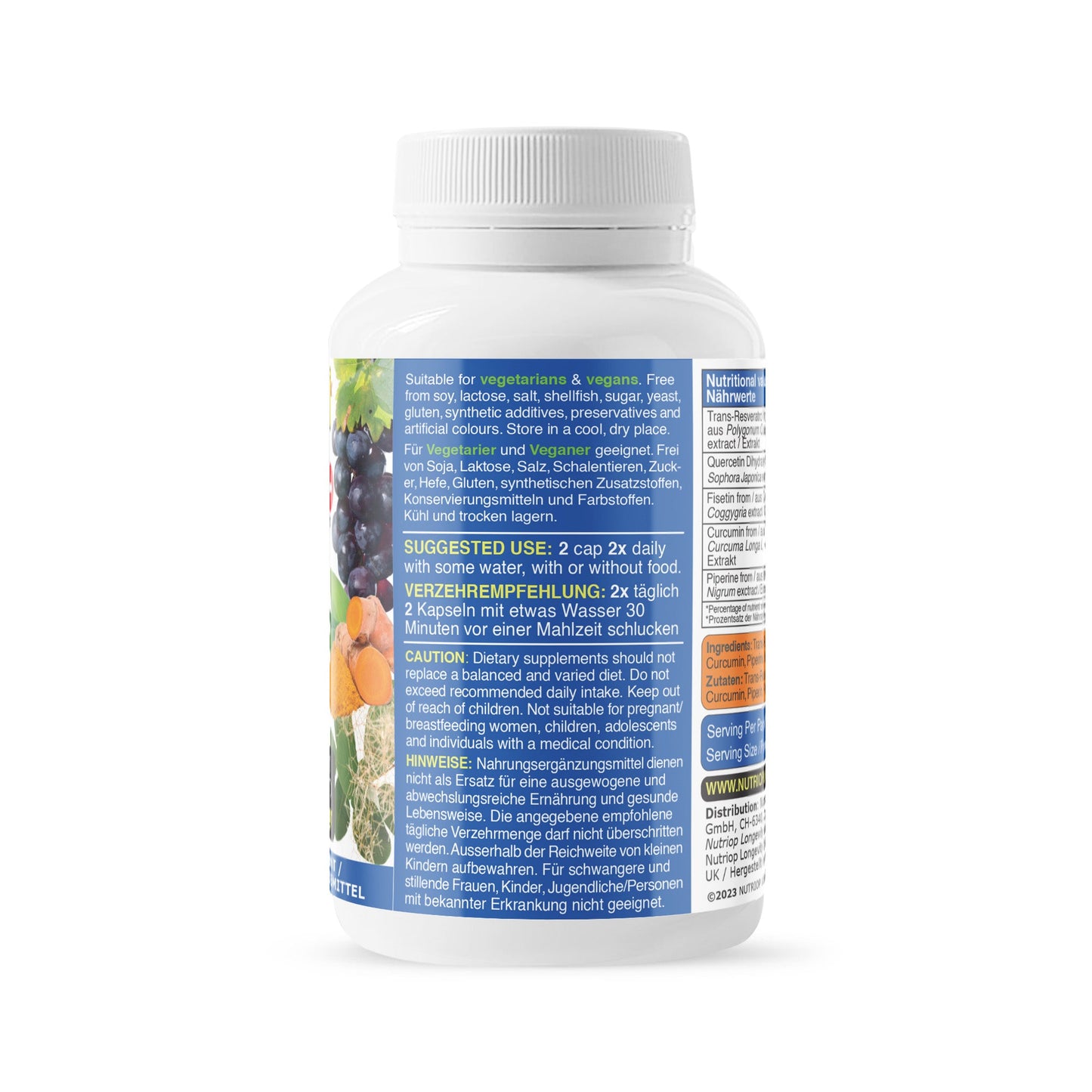 Bio-Enhanced Nutriop Longevity® Resveratrol PLUS mit reinem Quercetin, Fisetin, Curcumin und Piperin - 1310mg pro Portion (x30)-3