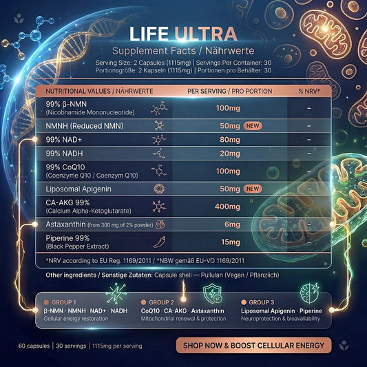 Life ULTRA – Fortschrittlicher Longevity-Stack für Zellen und Gehirn