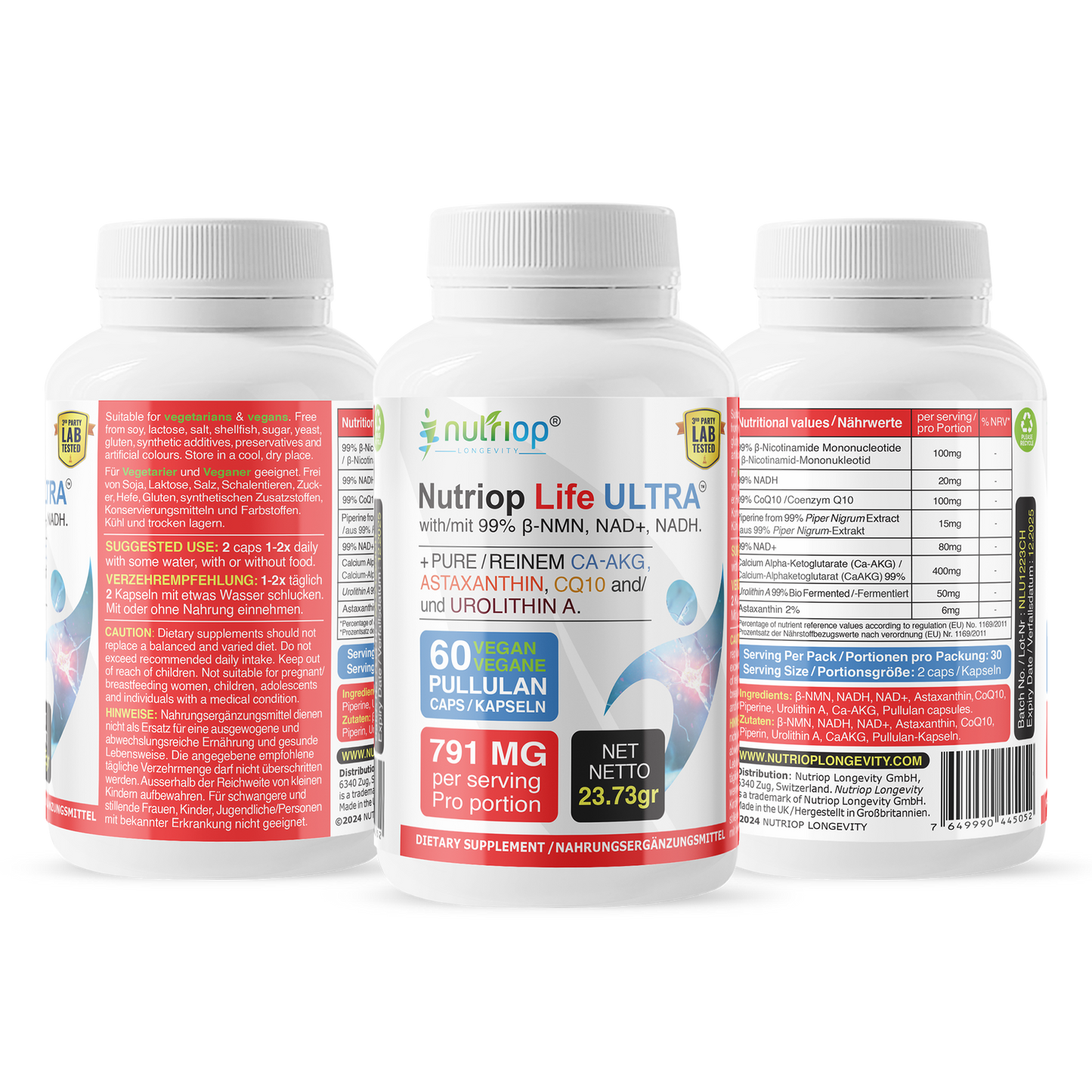 Bio-Enhanced Nutriop Longevity® Life ULTRA mit NADH, NAD+, CQ10, ASTAXANTHIN und CA-AKG - 791mg pro Portion (x30)-1