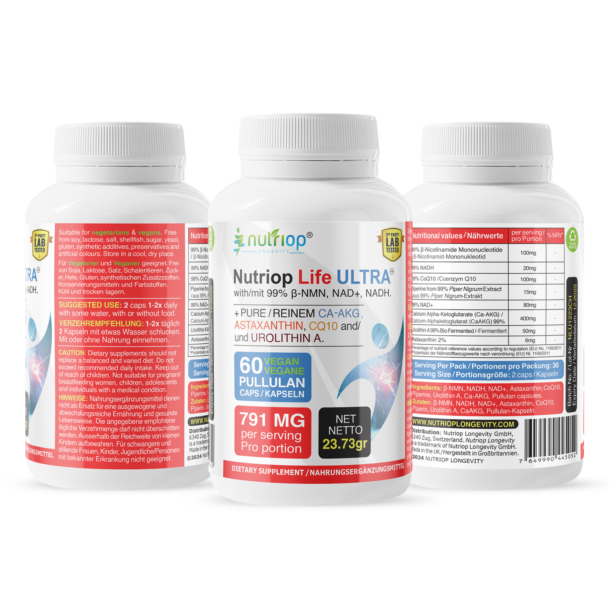 Bio-Enhanced Nutriop Longevity® Life ULTRA mit NADH, NAD+, CQ10, ASTAXANTHIN und CA-AKG - 791mg pro Portion (x30)-1