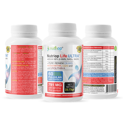 Bio-Enhanced Nutriop Longevity® Life ULTRA mit NADH, NAD+, CQ10, ASTAXANTHIN und CA-AKG - 791mg pro Portion (x30)-1