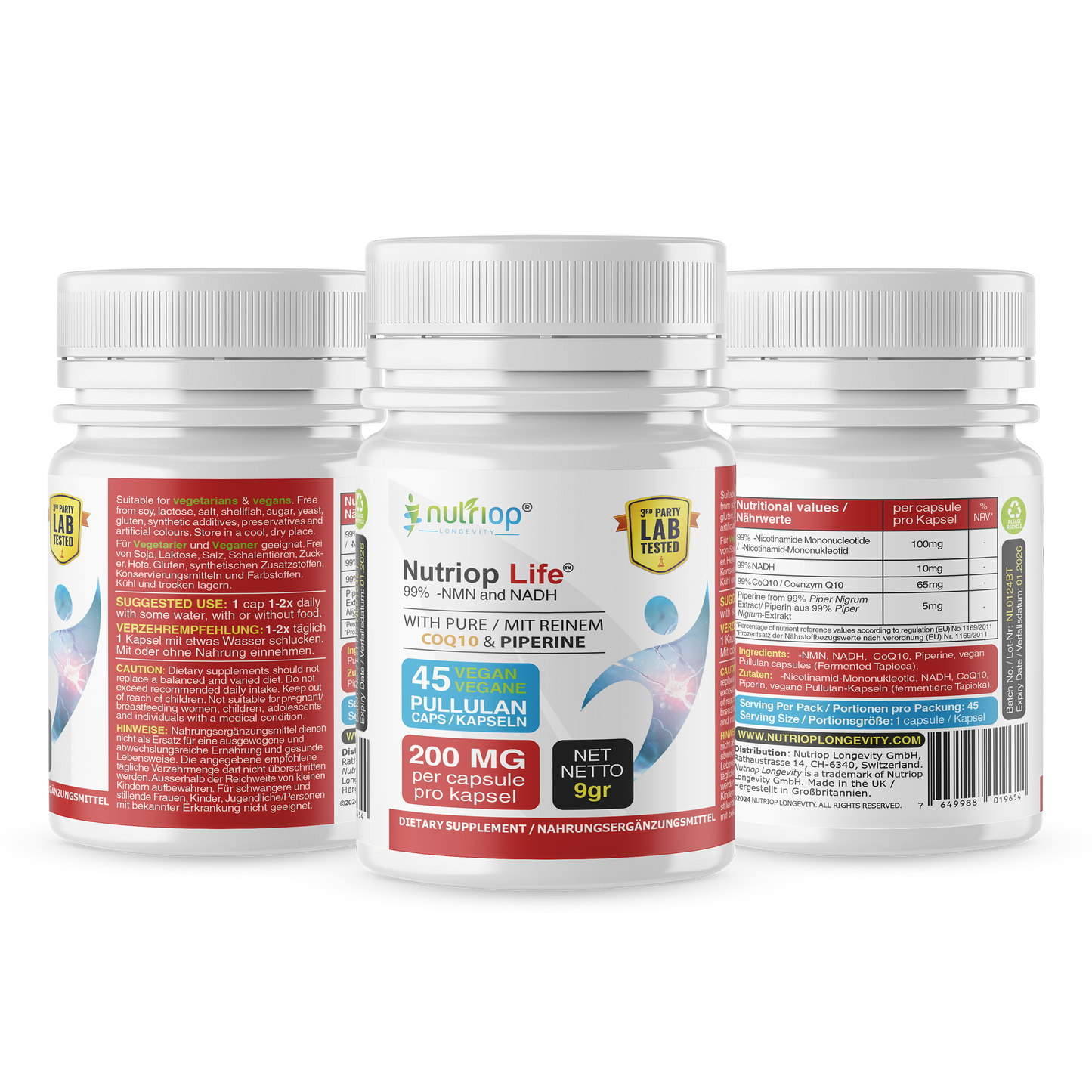 Bio-Enhanced Nutriop Longevity® Leben mit NADH, NMN und CQ10 - Extra Stark - 45 Kapseln-1