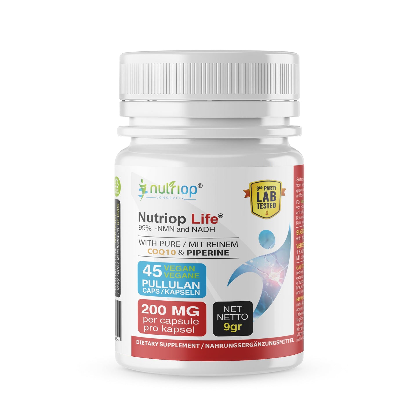 Bio-Enhanced Nutriop Longevity® Leben mit NADH, NMN und CQ10 - Extra Stark - 45 Kapseln-0