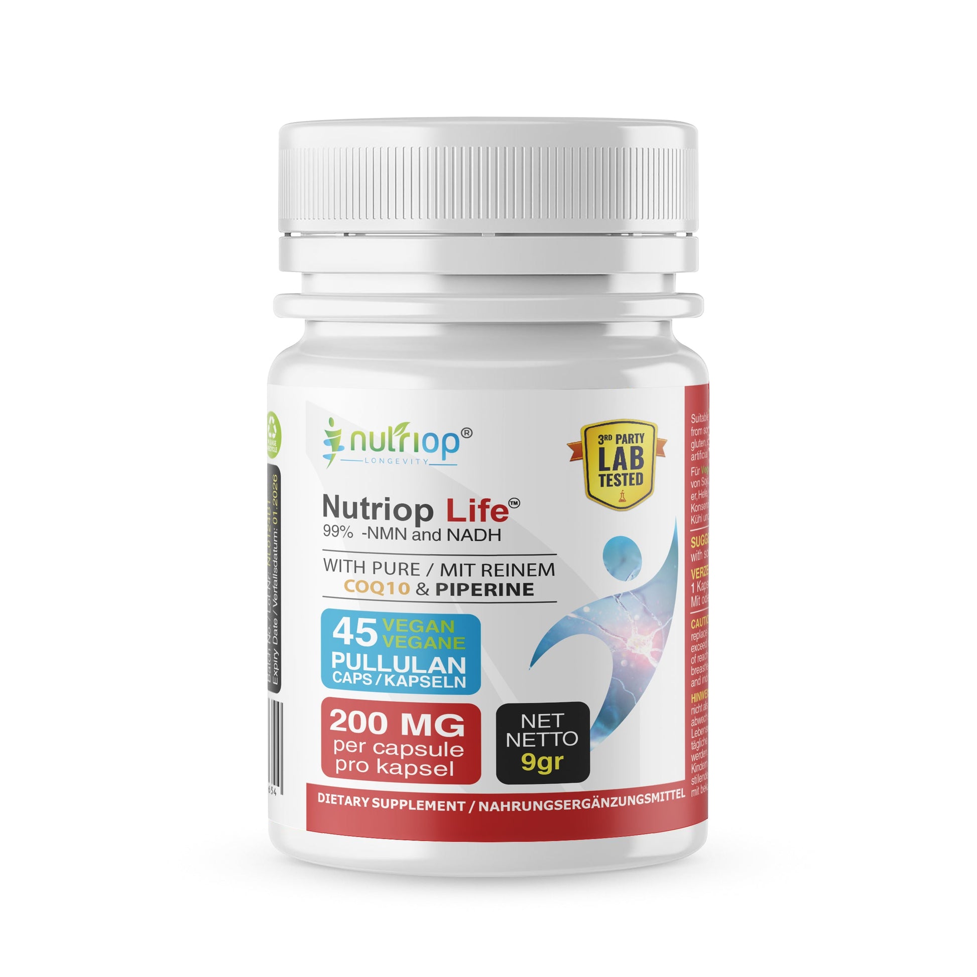Bio-Enhanced Nutriop Longevity® Leben mit NADH, NMN und CQ10 - Extra Stark - 45 Kapseln-0