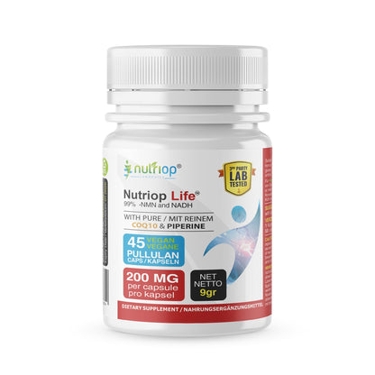 Bio-Enhanced Nutriop Longevity® Leben mit NADH, NMN und CQ10 - Extra Stark - 45 Kapseln-0