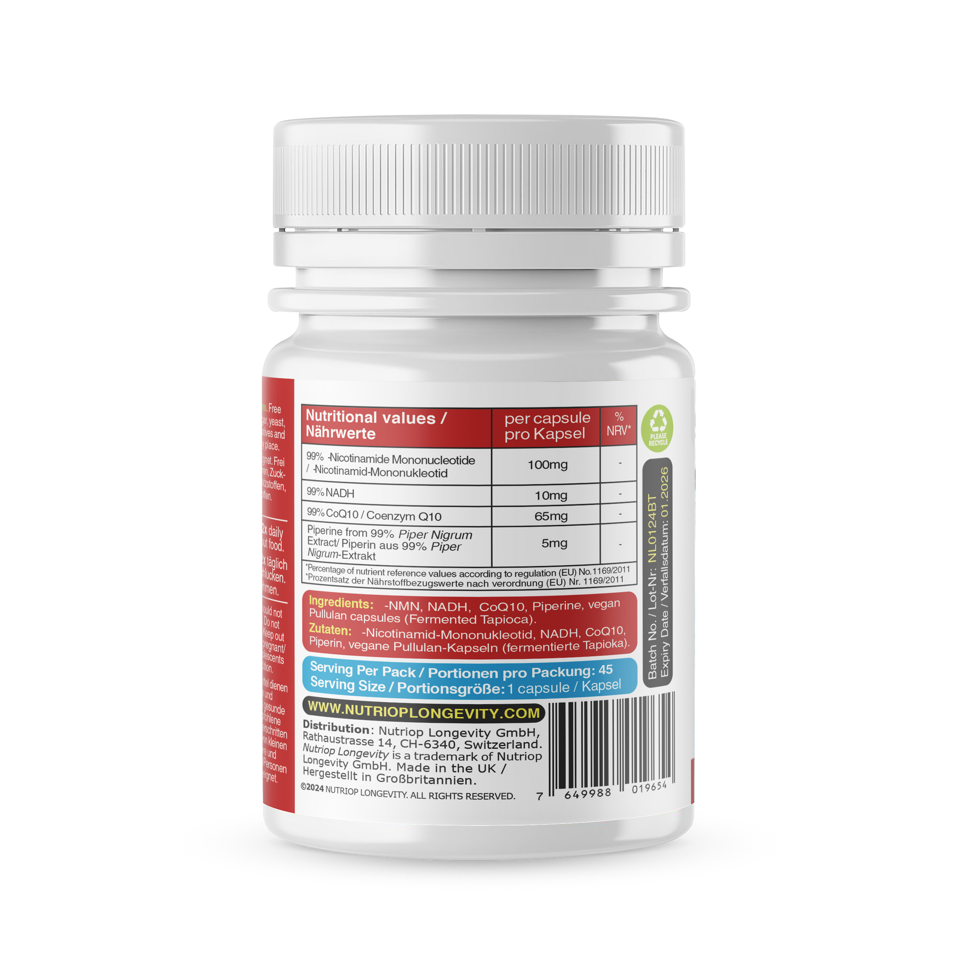 Bio-Enhanced Nutriop Longevity® Leben mit NADH, NMN und CQ10 - Extra Stark - 45 Kapseln-3