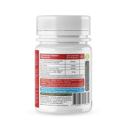 Bio-Enhanced Nutriop Longevity® Leben mit NADH, NMN und CQ10 - Extra Stark - 45 Kapseln-3