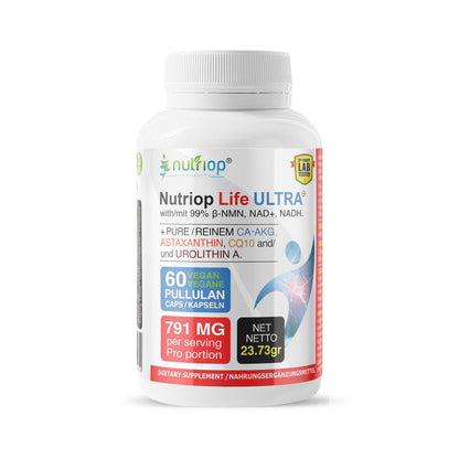 Bio-Enhanced Nutriop Longevity® Life ULTRA mit NADH, NAD+, CQ10, ASTAXANTHIN und CA-AKG - 791mg pro Portion (x30)-0