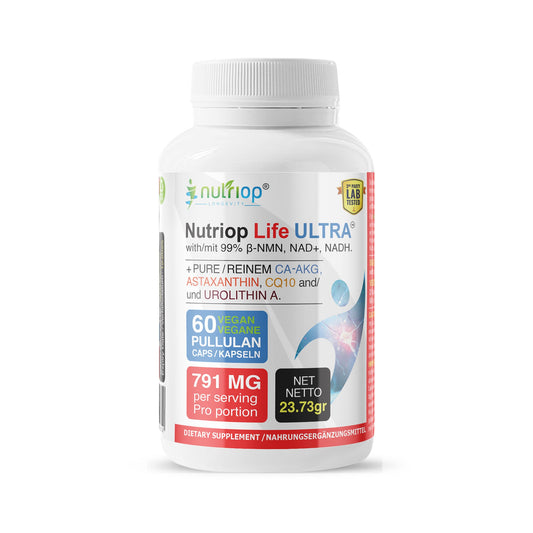 Bio-Enhanced Nutriop Longevity® Life ULTRA mit NADH, NAD+, CQ10, ASTAXANTHIN und CA-AKG - 791mg pro Portion (x30)-0