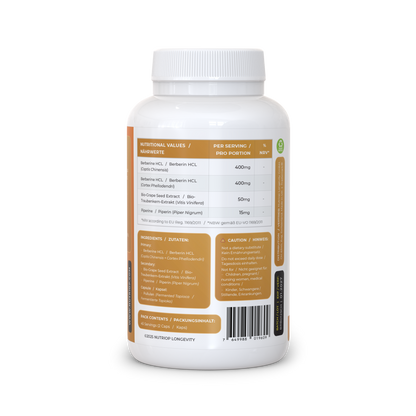 Nutriop Longevity® Bio-Enhanced Berberin HCL mit reinem organischem Piperin und Traubenkernextrakt - 865 mg pro Portion (x45)-3
