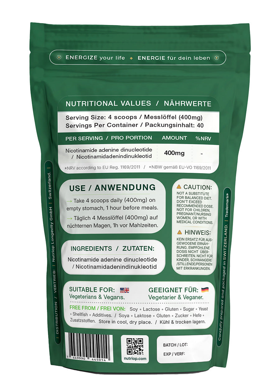 Nutriop Longevity® PURE-NAD+, Nicotinamid-Adenin-Dinukleotid - Extrem potente sublinguale Pulver - 16 Gramm-4