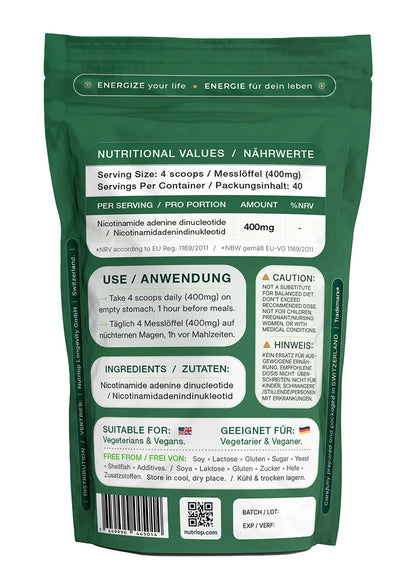 Nutriop Longevity® PURE-NAD+, Nicotinamid-Adenin-Dinukleotid - Extrem potente sublinguale Pulver - 16 Gramm-4