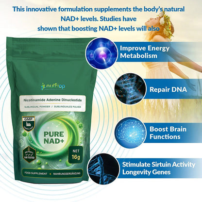 Nutriop Longevity® PURE-NAD+, Nicotinamid-Adenin-Dinukleotid - Extrem potente sublinguale Pulver - 16 Gramm-1