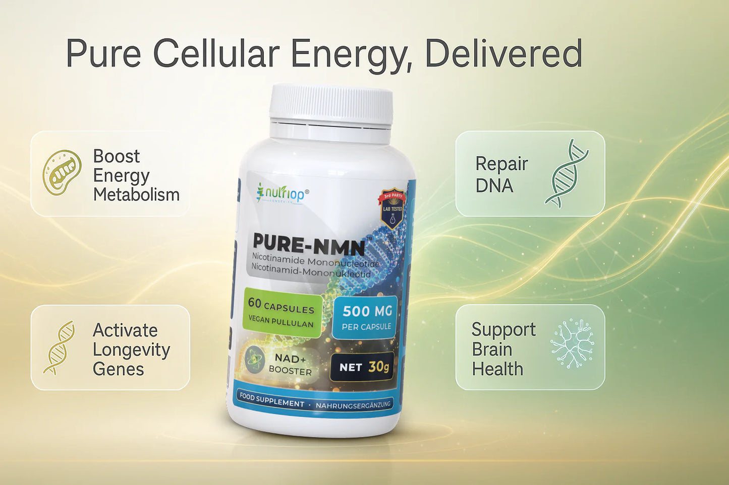 Pure-NMN Nicotinamide Mononucleotide – Extreme Potency 500mg Capsules (60 count) 